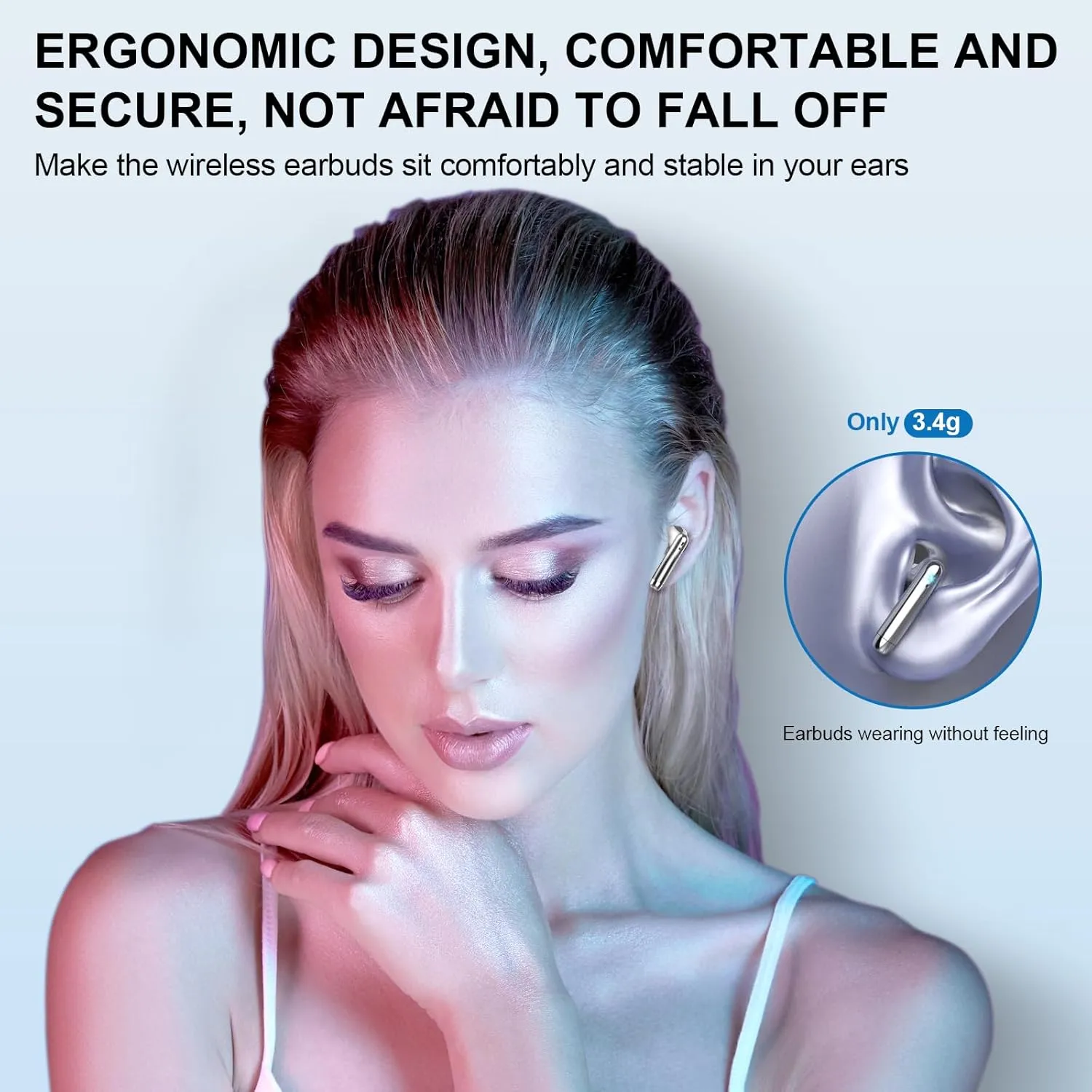 Wireless Earbuds, Bluetooth Headphones 48H Playtime Ear Buds with LED Power Display, IPX7 Waterproof Bluetooth 5.4 Earphones in-Ear Earbuds with 4 Mic for Android iOS Cell Phone Laptop, Silver