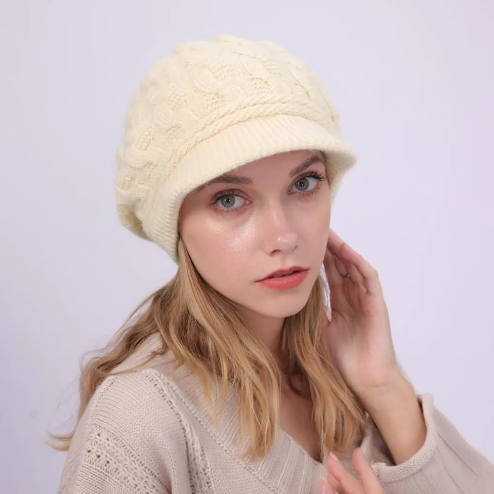 Women Winter Warm Knit Hat Fleece Lined Snow Ski Cap with Visor