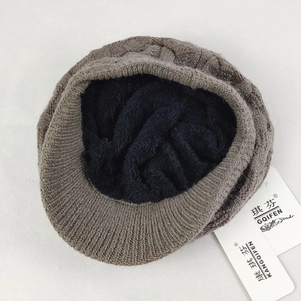 Women Winter Warm Knit Hat Fleece Lined Snow Ski Cap with Visor