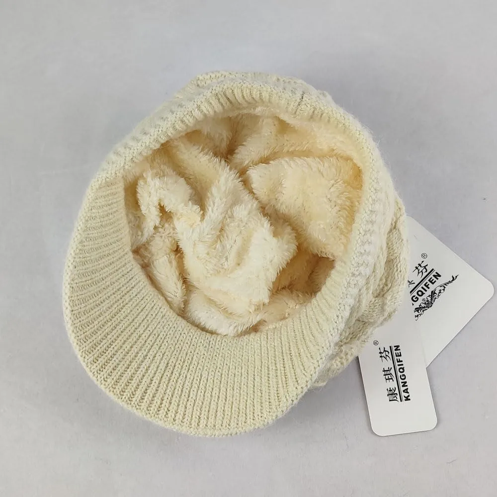 Women Winter Warm Knit Hat Fleece Lined Snow Ski Cap with Visor