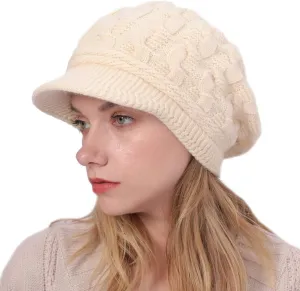 Women Winter Warm Knit Hat Fleece Lined Snow Ski Cap with Visor