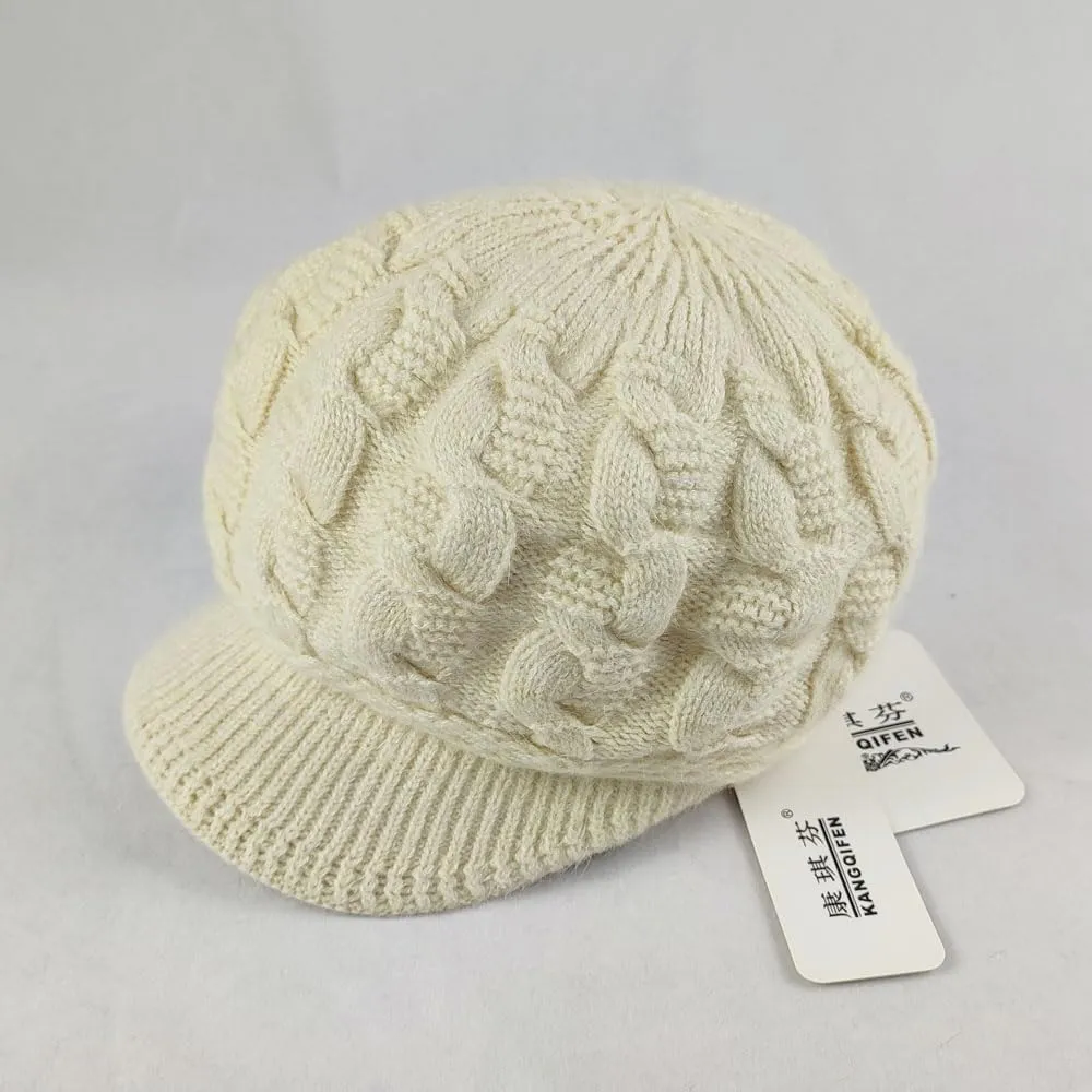 Women Winter Warm Knit Hat Fleece Lined Snow Ski Cap with Visor
