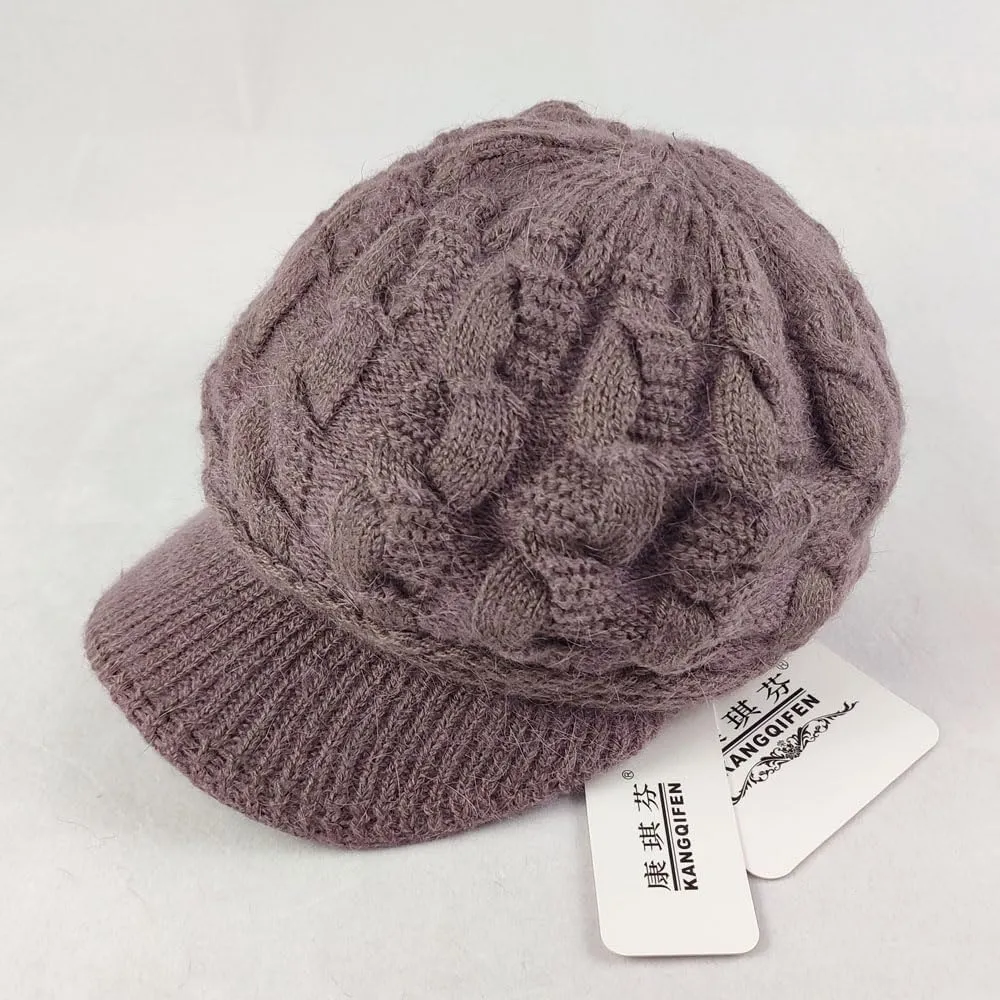 Women Winter Warm Knit Hat Fleece Lined Snow Ski Cap with Visor