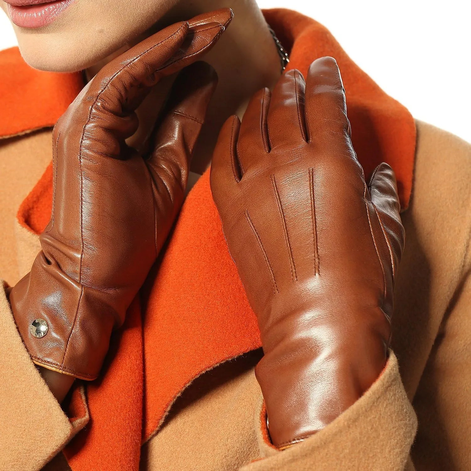 Womens Classic Touchscreen Texting Winter Warm Driving Hairsheep Leather Gloves 100% Pure Cashmere Lined
