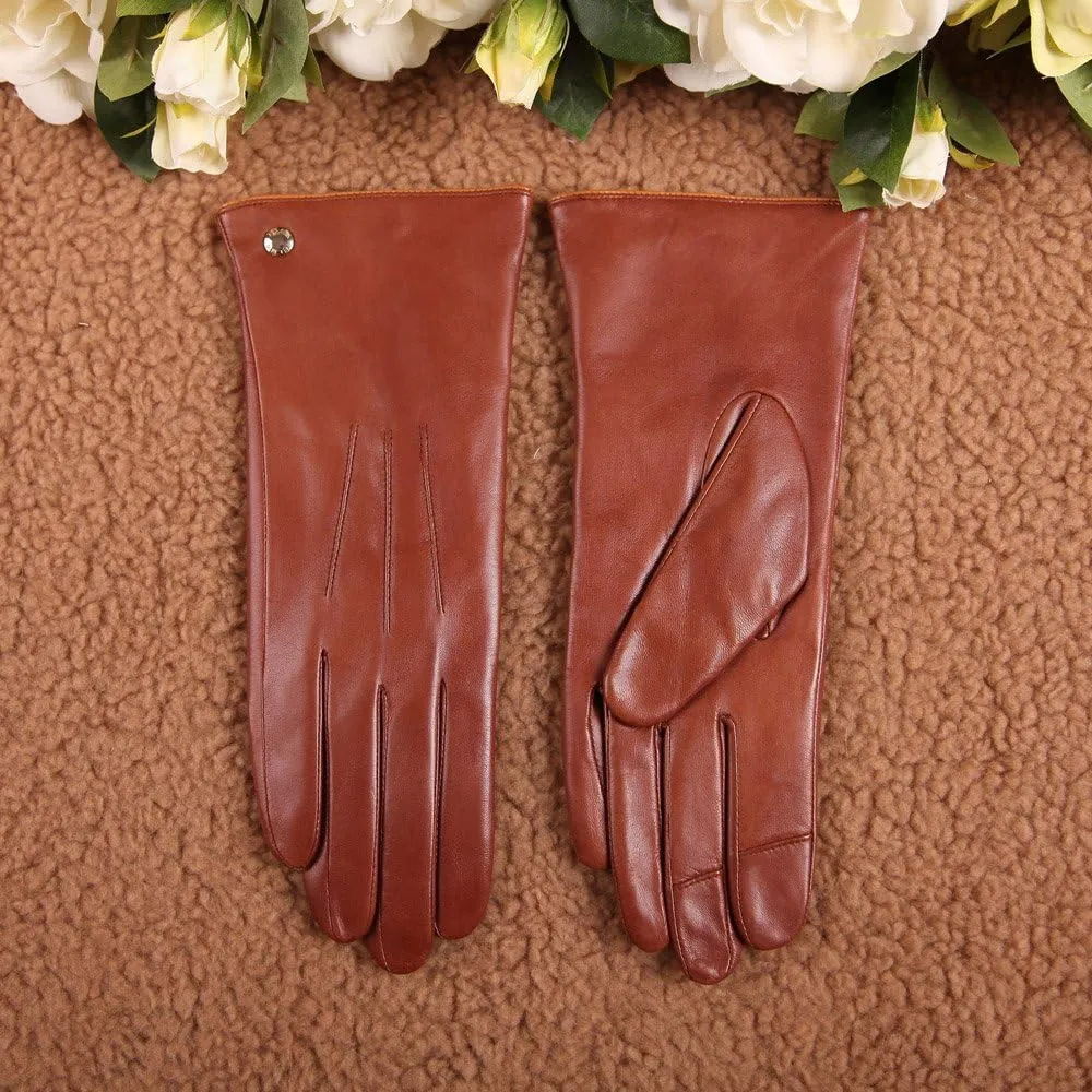 Womens Classic Touchscreen Texting Winter Warm Driving Hairsheep Leather Gloves 100% Pure Cashmere Lined