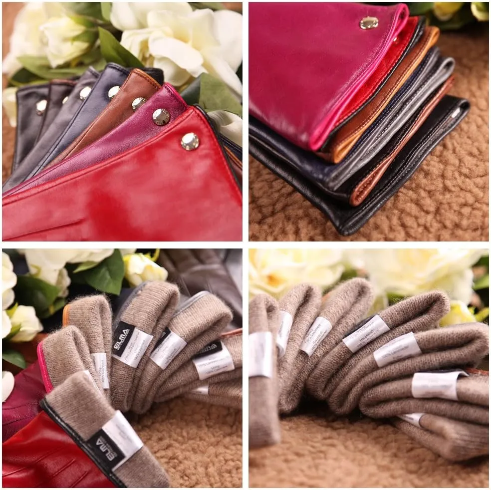 Womens Classic Touchscreen Texting Winter Warm Driving Hairsheep Leather Gloves 100% Pure Cashmere Lined
