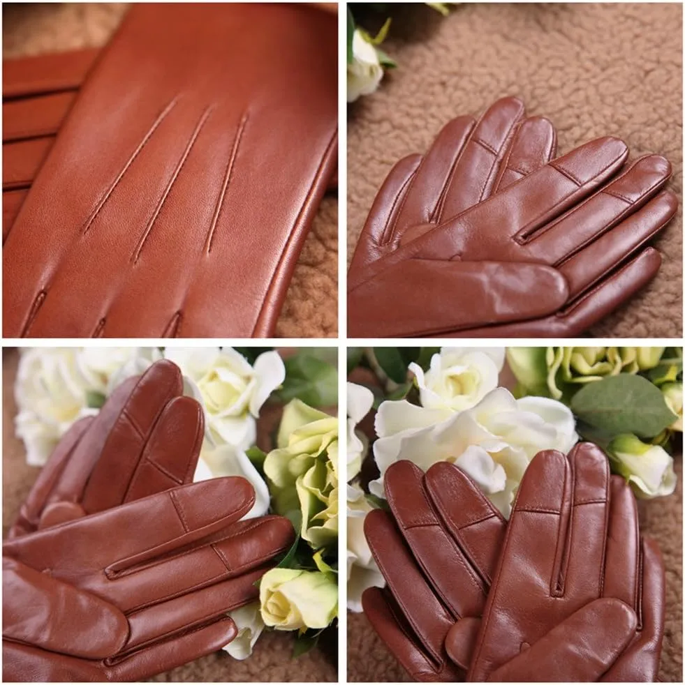 Womens Classic Touchscreen Texting Winter Warm Driving Hairsheep Leather Gloves 100% Pure Cashmere Lined
