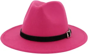 Women's Classic Wide Brim Fedora Hat with Belt Buckle Panama Hat Ladies Foldable Church Cap for Women and Men