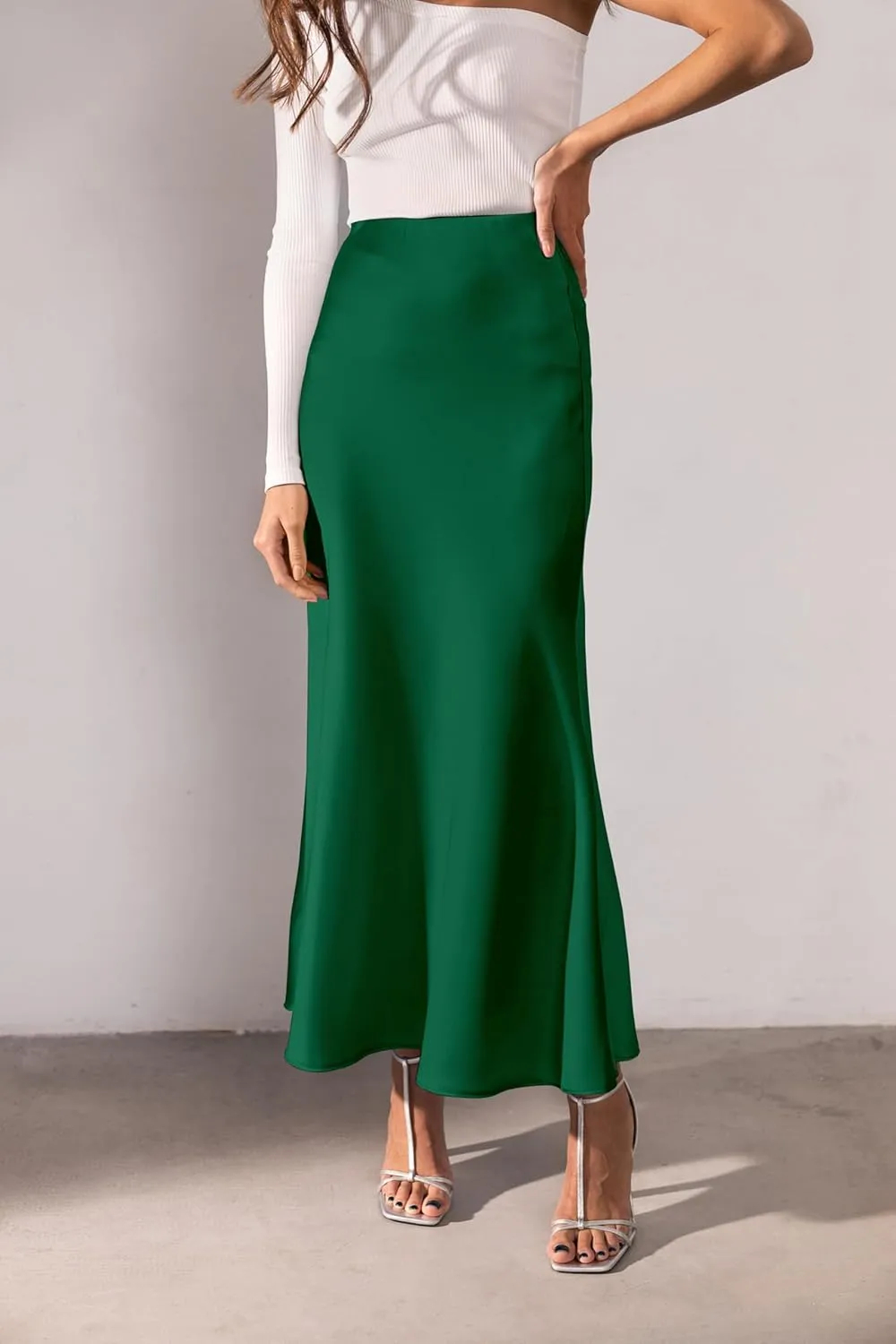 Women's Leopard Print Satin Maxi Skirt High Waisted Elastic Waistband Silk A-Line Casual Party 2025 Summer Long Skirts