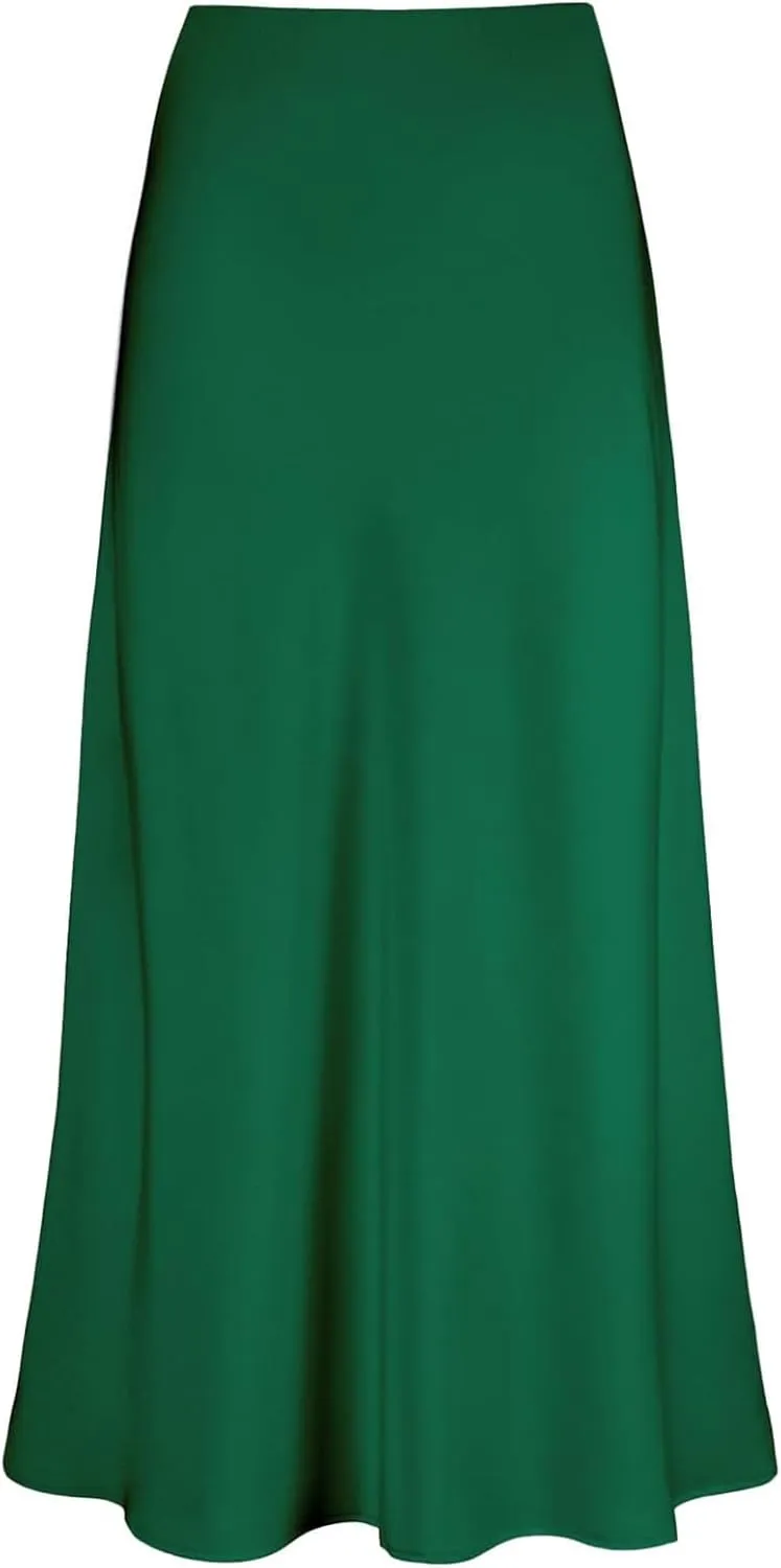 Women's Leopard Print Satin Maxi Skirt High Waisted Elastic Waistband Silk A-Line Casual Party 2025 Summer Long Skirts