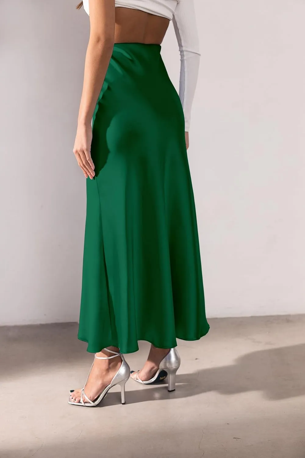 Women's Leopard Print Satin Maxi Skirt High Waisted Elastic Waistband Silk A-Line Casual Party 2025 Summer Long Skirts