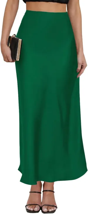 Women's Leopard Print Satin Maxi Skirt High Waisted Elastic Waistband Silk A-Line Casual Party 2025 Summer Long Skirts