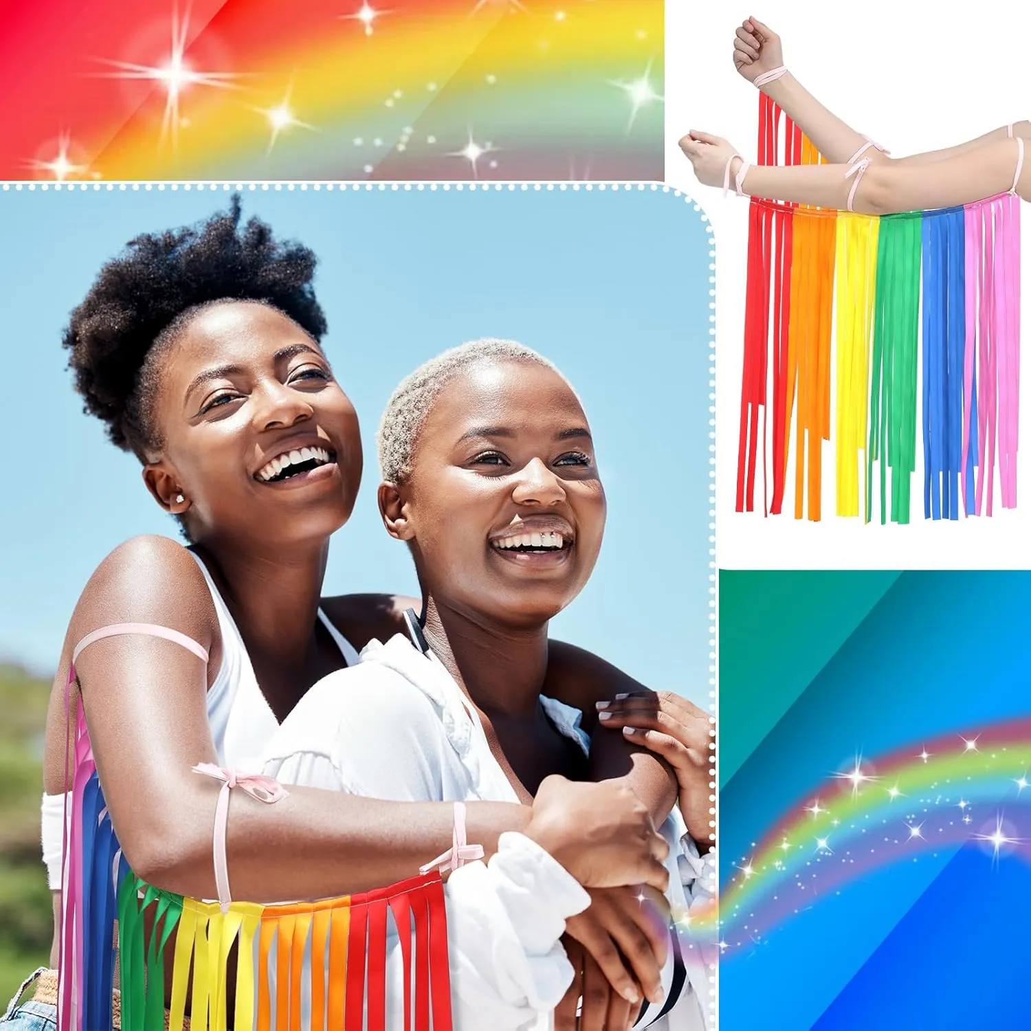 Xuhal Gay Pride Rainbow Striped Fringe Arm Warmer Rainbow Rave Outfits Fringe Warmer Outfit for Women Men Cosplay Accessories