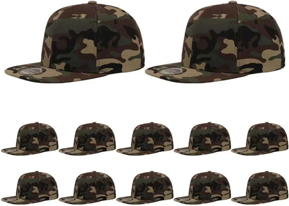 ZH Plain Flat Brim Snapback Baseball Caps Adjustable Blank Baseball Caps Wholesale 12 Pack